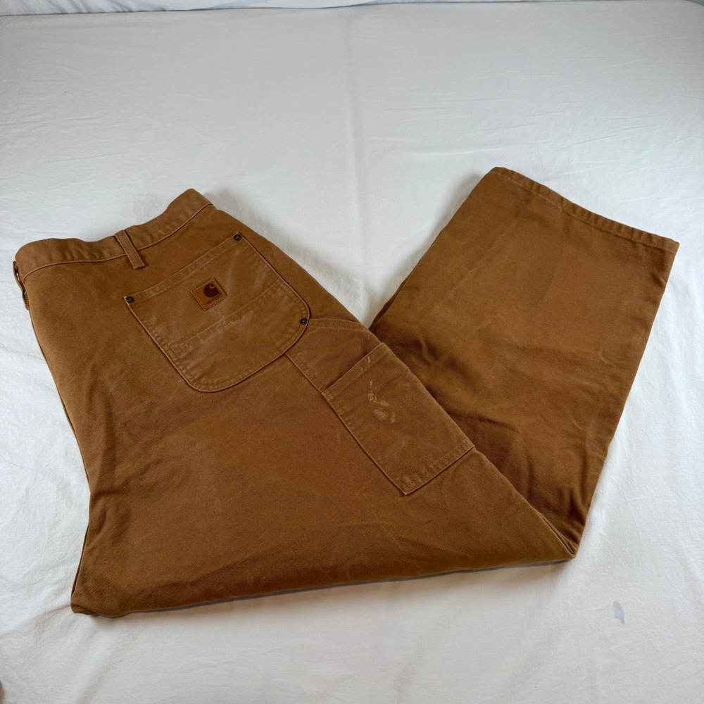 Carhartt Men's Size 44x30 Brown Double Knee Work Pants Duck Canvas B136 BRN